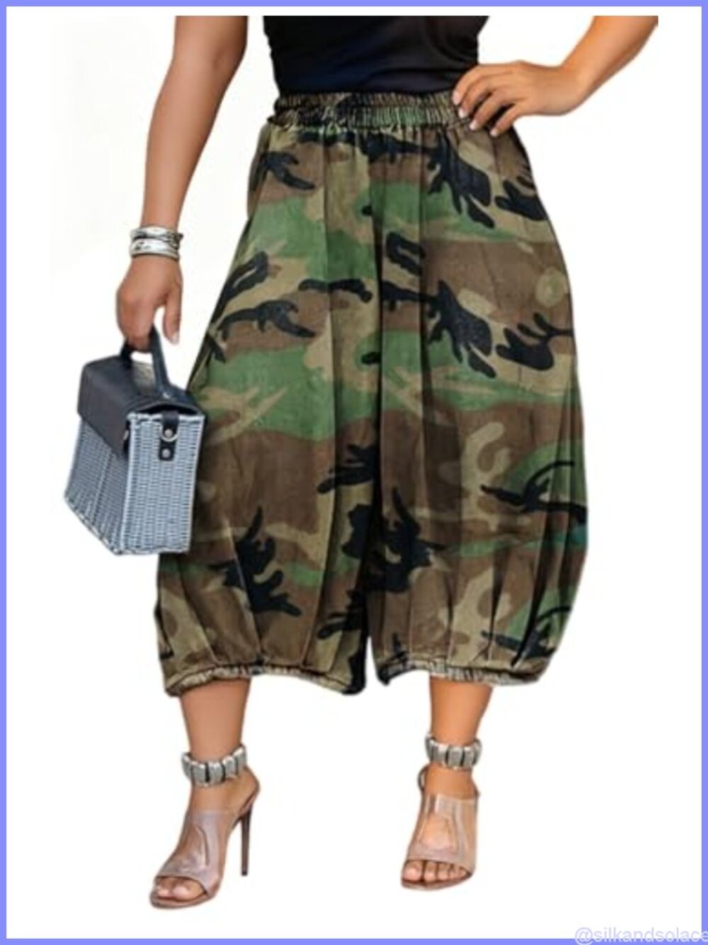 Baggy Camo Cargo Jeans Elastic Wide Leg Cropped Barrel Women's